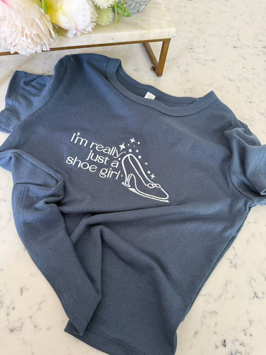 SHOE GIRL EMBROIDERED BABY TEE W/ BLING